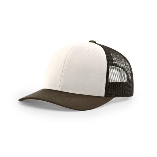 Richardson 112 Classic Six-Panel Adjustable Snapback Trucker Cap | Bulk Packs Available(Cream/Grey Brown/Brown)