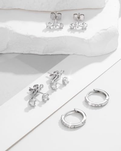 ZHESHY Gold Hoop Earrings Set for Women Trendy 925 Sterling Silver Post Hypoallergenic Earrings Set for Multiple Piercing 14K Gold Plated Dainty Small Diamond Cartilage Huggie Stud Earring Stacks — view 4