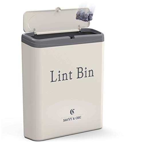 SAVVY & CHIC Lint Bin with Lid Laundry Room Organizer - Small Trash