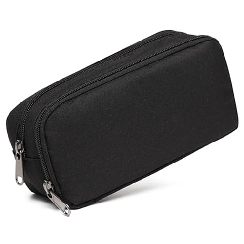 Kaelix Large Capacity Black Zipper Pencil Case with Multiple Compartments for School Office & Travel - Durable Fabric Stationery Organizer