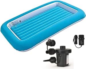Elex Trendi Kids Airbed with Bumper/Junior Airbed with Bumper/Inflatable bed with Airlock/Camping Bed/Electric Air Pump/Pink and Blue (Kids Air Bed - Blue - With Pump)