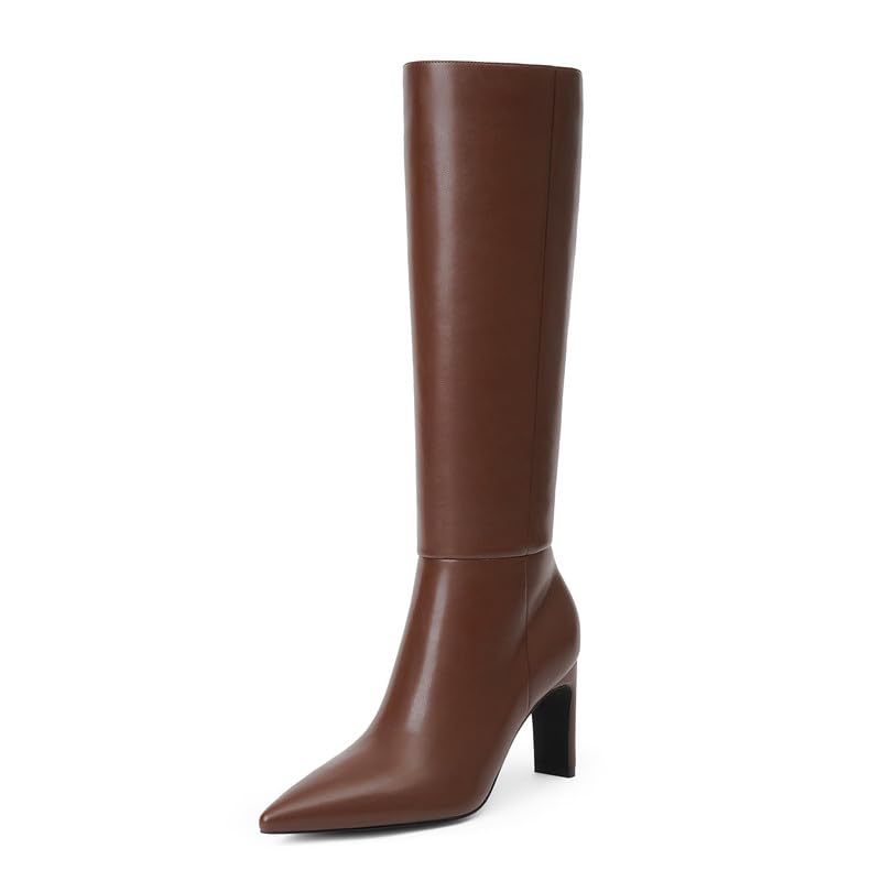 Modatope Knee High Boots for Women Pointed Toe Chunky Heel Tall Boots Side Zipper Fall Long Boots
