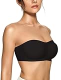 OEAK Womens Strapless Bras Push Up Bandeau Bra Non Slip Wireless Supportive Padded Bras Seamless Comfortable Tube Bra Black Medium
