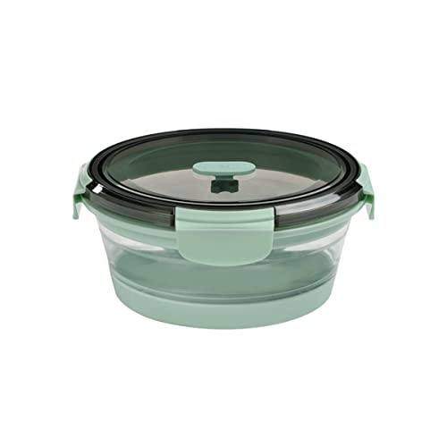 Annaklin Collapsible Food Storage Containers With Lid & Air Vent, Transparent Stacking Silicone Collapsible Meal Prep Container Set, Microwave Freezer Dishwasher Safe, Round, Set Of 4, Mint Green #TOP5