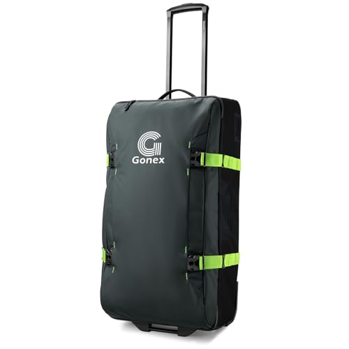 Gonex Rolling Duffle Bag with Wheels, Water-repellent 90L Nylon Large Wheeled Travel Duffel Luggage with TSA Lock & Telescopic Handle 30 inch, Dark Green