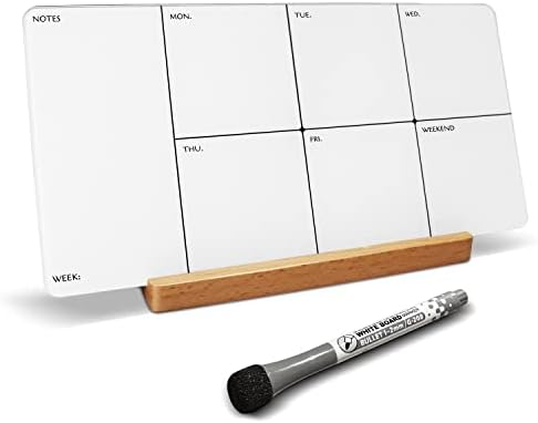 BIROYAL Desktop Glass Weekly Planner, Dry Erase Whiteboard with Detachable Wood Stand and Marker, Table Portable Week Calendar to Do List White Board, for Office, Home, Schools