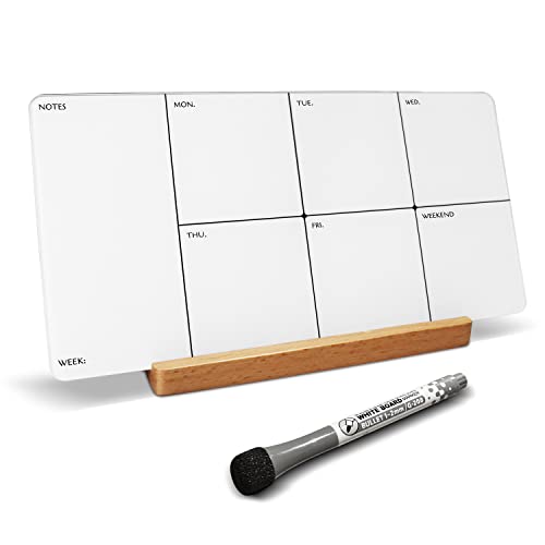 Biroyal Desktop Glass Weekly Planner, Dry Erase Whiteboard With Detachable Wood Stand And Marker, Table Portable Week Calendar To Do List White Board, For Office, Home, Schools #TOP12