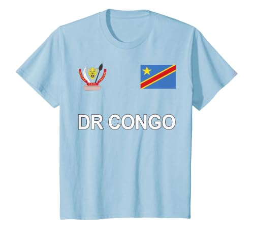 DR Congo Sports Style Flag & Crest T-Shirt, Youth, Baby Blue, X-Small