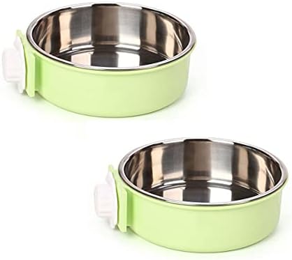 Fuwok 2-IN-1 Removable Dog Bowl for Crates Puppy Food Feeder Water Dish with Bolt Holder Stainless Steel Pet Hanging Bowl Food Water Bowl 2Pcs/Set (Small - Square, Pink)