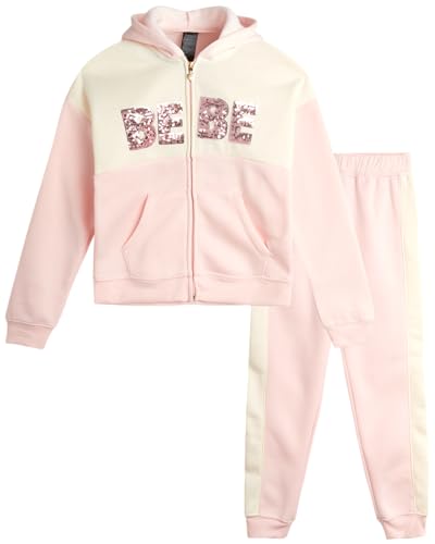 bebe Girls’ Sweatsuit Set – 2 Piece Fleece Flip Sequin Hoodie and Jogger Sweatpants (7-16)