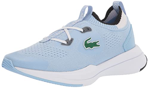 Lacoste Tênis infantil unissex de malha Run Spin, Azul claro/branco, 4 Toddler