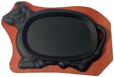 ステーキ皿 牛型 小判浅型 ステーキ皿 鉄板 牛型 鋳鉄製 厚い手 耐久性 耐熱プレート用 IH対応 断熱木製パッド バーベキューグ