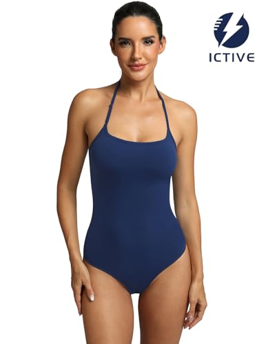 Fihapyli ICTIVE Women Sexy Halter Neck One Piece Thong Adjustable Strap Sleeveless Cami Bodysuit Top DarkBlue XL — view 3