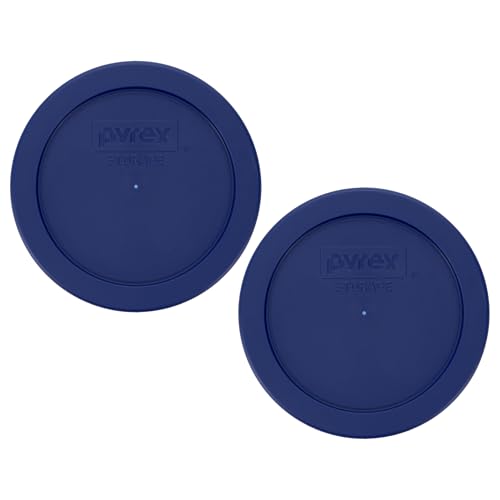Pyrex 7200-PC 2 Cup Dark Blue Round Storage Lids - Original Genuine Pyrex Lids - 2 Pack