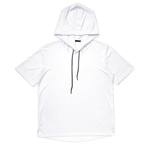 Gefomuofe Camisetas con capucha para hombre con capucha de manga corta con capucha para hombre, deporte, algodón, bolsillos, camiseta con capucha para hombre, Blanco, S