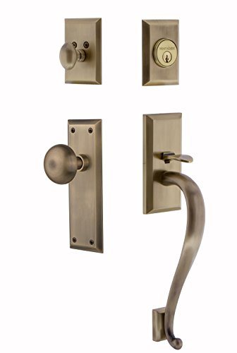 Nostalgic Warehouse 719412 New York S Grip Entry Set, Backset - 2.375", Antique Brass