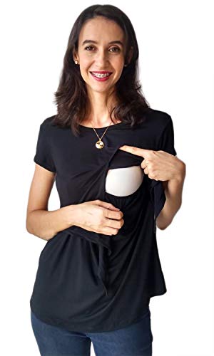 Blusa gestante e amamentação de amarrar (G, Preta)