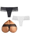 comeondear Damen Tanga Spitze 2er Pack Sexy Unterwäsche Set Erotische Höschen Niedrige Taille Große Größen Mini Slip T Back Unterhosen Panty Low Rise Thong Briefs Lace Underwear Women(Schwarz+Weiß,S)