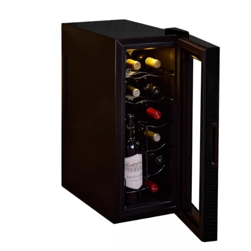 Image of Wine Enthusiast 12-Bottle Slimline Wine Cooler - Energy Efficient Freestanding Wine Refrigerator - Upright Bottle Storage, Adjustable Thermostat, Digital Touchscreen (20.3 inch x 10.4 inch x 25.4 inch)