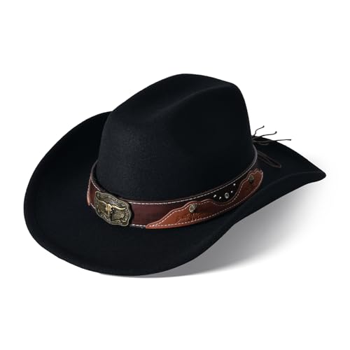 Image of Wide Brim Cowgirl Hat Men Large Wide Brim Cowboy Hats for Women with Buckle Belt Classic Cowboy Outfits