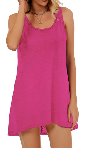 Image of CHICGAL Swimsuit Coverup for Women Summer Sleeveless Beach Dress Tank Bikini Bathing Suit Cover Up (Rose Red,M)