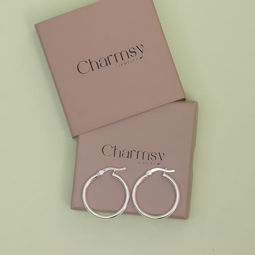 Charmsy 925 Sterling Silver Hoop Earrings | Lightweight Italian 2.5mm Tube Diamond-Cut Round Classic Hoops Earring for Women | Size 15/20/25/30/35/40/50/60/70mm | Small Medium Large 6