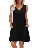 WIHOLL Summer Dresses for Women 2025 Loose V Neck Sleeveless Dress Sundresses Swing Tank Dresses Black S