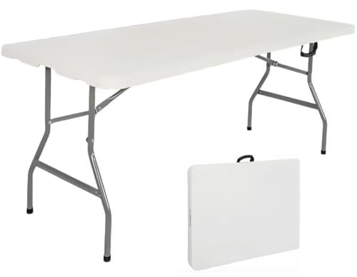 TUIYIDUO 作業台 折り畳みテーブル ワークテーブル 幅180cm×奥行74cm×高さ74cm アウトドアテーブル 折りたたみ作業台 軽量 レジャーテーブル 完成品 屋外 屋内 兼用 (ホワイト, 181.1x74x74cm)