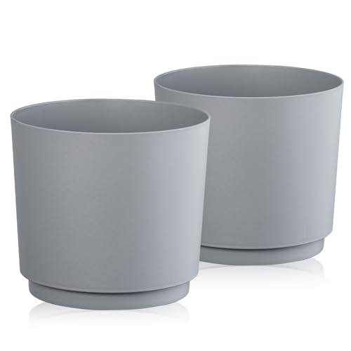 Tymar Übertopf Matte, Blumentopf, Blumenübertopf aus Kunststoff, 2er-Pack (Grau; ø 20 cm)