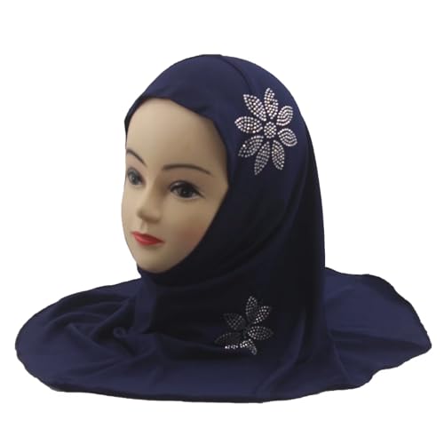 Girls Muslim Hijab Scarf Shawls Islamic Arab Hijabs Headscarves Rhinestone Flowers3