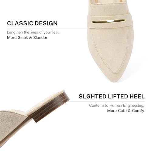 MUSSHOE Comfortable Work Women's Mules - Casual Slip on Black Suede Backless Loafers-Office Business Teacher Dressy Flats 2025 for Professional​ Women4