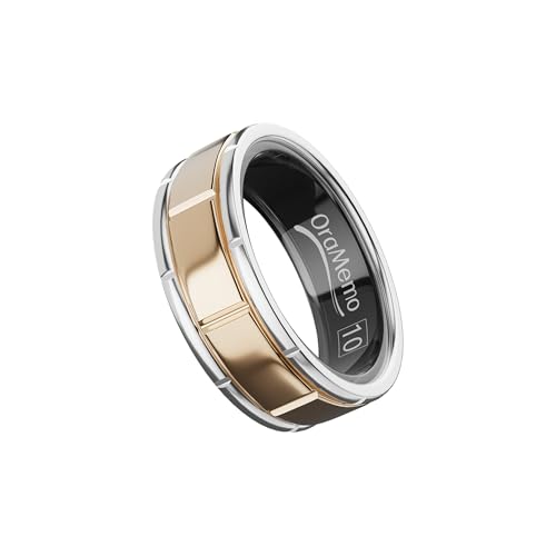 OraMemo Smart Ring 1.0 for Men/Women, No Subscription Fee, 7-8 Days Battery Life, HRV/Stress Monitoring/Sleep Track/Fitness for iOS and Android (Matte Gold & Silver, Size 10)
