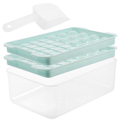 Bandeja para cubos de hielo con tapa y cuchara azul silicona set 2 miniatura 1
