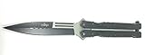 Peso: 150 gr THIRD Navaja de Abanico K2448 Hoja de Acero INOX Pulida con patrón Horizontal y Corte Negro de 12,3 cm, Mango de Acero INOX Negro con Bajos relieves.