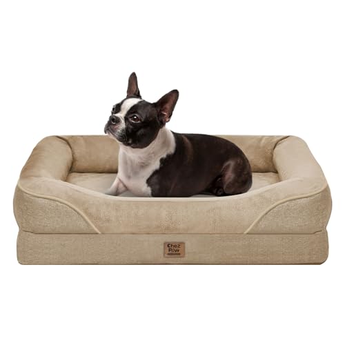 Image of Chez Paw Orthopedic Waterproof Dog Bed for Medium and Large Dogs | Egg Crate Foam, 4-Sided Bolster Support, Waterproof Liner, Non-Slip Bottom, Removable Bolster Cover, 36 x 27 Inch