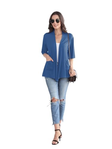 Image of ADANIKI Women 2026 Summer Lightweight Cardigan, Short Sleeve Open Front Casual Trendy Womens Kimono Cover Up with Pocket