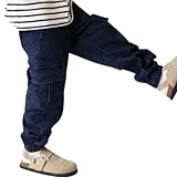 [Ｎ　ＪＥＡＮＳ] デニム ジョガーパンツ カーゴパンツ 子供服 キッズ 男の子 女の子 ボーイズ ガールズ 長ズボン デニムパンツ (130cm, ネイビー)
