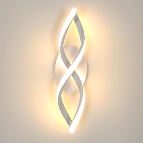 DELIPOP Wandleuchte Innen Modern, 16W 1800LM Warmweiß Wandlampe, Kurvendesign Dekorativ Wandleuchten LED Weiß für Schlafzimmer Korridor Wohnzimmer Treppe Flur, Warmweiß 3000K