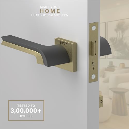 Image of GLOXY Zinc Premium Door Lock Set for Bathroom,Mortise Door Lock Handle Set for Balcony,Keyless Lock Pull Handle Set for Storeroom | Antique & Black Finish (2 Years Warranty, Pack of 1)