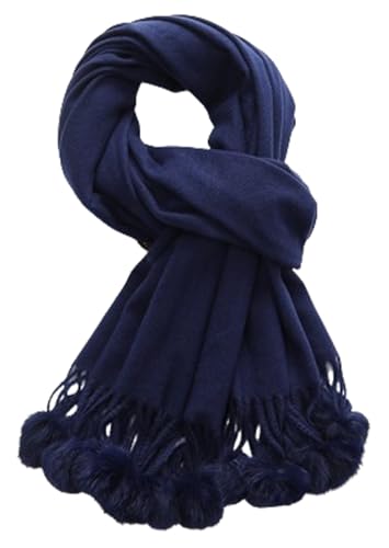 Niction Women Winter Cashmere Scarf Cute Solid Color Long Shawl Wrap Lightweight Warm Poncho with Pom Pom
