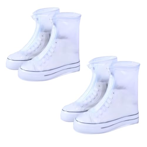 Fkereg 2 Pairs Waterproof Shoe Covers for Rain, Reusable Rain Shoe Boot Covers for Women Men, Clear Plastic Shoe Protector Covers, Anti Slip for Cycling Travel Hiking Riding Camping, XL
