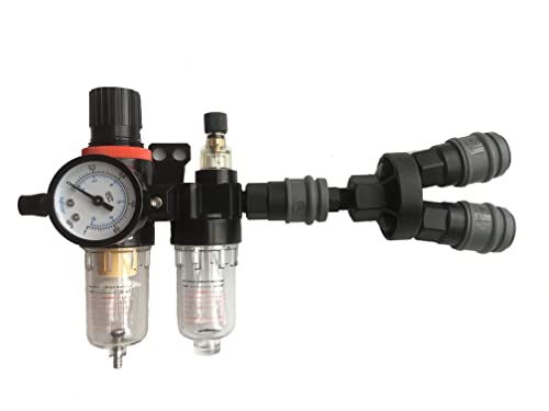 Pawleso Druckminderer Druckluft, 1/4 Luftfilter Druckregler mit Öl Wasserabscheider und PVC 2 Wege Ventil Luftverteiler Y Typ Luftverteiler Kupplungsstücke