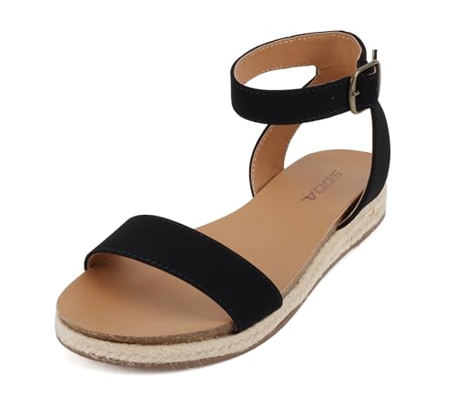 Soda Tacoma ~ Open Toe Single Bands Espadrille Jute Flat Casual Fashion Sandals with Buckle Ankle Strap2