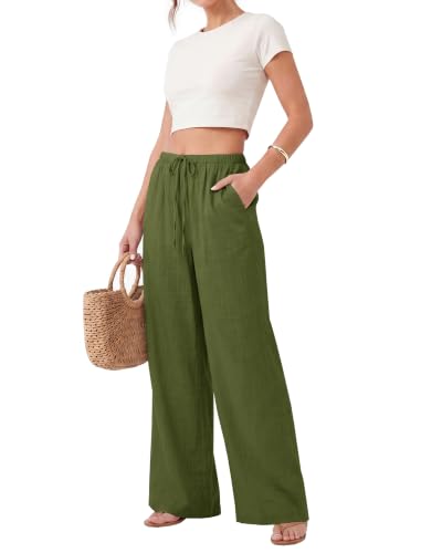 Image of ZOOSIXX Wide Leg Pants for Women - Palazzo Flowy Lounge Lightweight Summer Drawstring Trousers with Pockets Beach Vacation