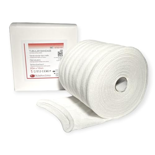 DE Healthcare Products - Elastischer Schlauchverband, Trikotschlauchverband aus 100% Baumwolle, 20 m x 12 cm, für Kinderrumpf-, Kopf- & Oberschenkel, nahtlos gewirkt, Schlauchbinde Größe 5