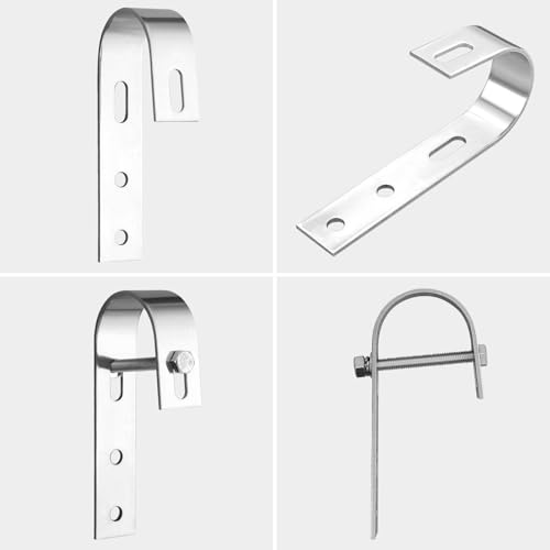 Anbte 4 Stück Balkonkraftwerk Haken 304 Edelstahl, Solarpanel Halterung Balkonhalterung inkl. Montagezubehör, Universelle PV Modul Befestigung für Balkongelände Flachdach Wohnmobile (Silber)