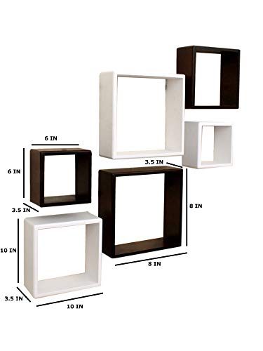Image of Home Sparkle Wall Mounted Floating Shelves | 6 Set Decorative Cube Shelves Rack | Ideal for Decoration in Living Room, Bedroom & Wall Floating Bookshelf (Brown & White)
