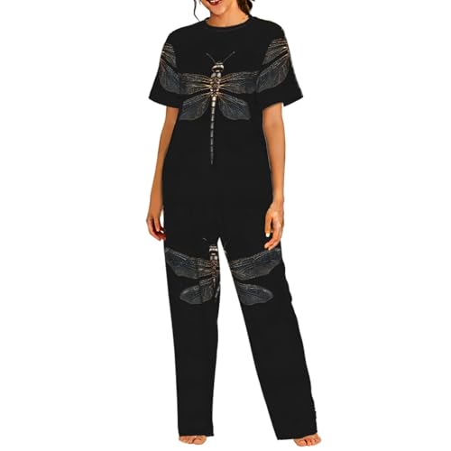 Pyjama femme libellule en tissu doux et confortable pour nuit et détente