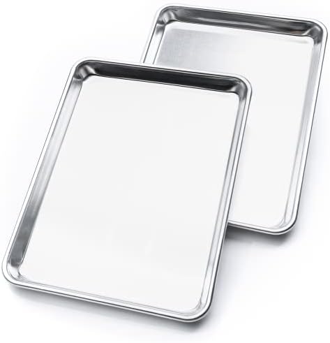 Jelly Roll Baking Pans, Commercial Quality Aluminum Cookie Sheet Pan - Nontoxic, Oven-Safe, Easy to Clean Rimmed Cake Pan Trays - Baking Sheet for Roasting, Baking & Cooking - 10.5” x 15.6” 2-Pc Set