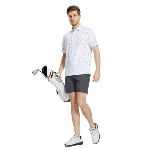 Image of M MAELREG Mens Golf Shirt Short Sleeve Dry Fit Print Moisture Wicking Performance Patterns Collared Polo Shirt